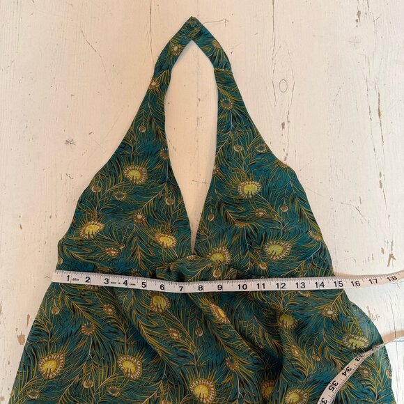 Liberty of London Target Maxi Dress 4 Teal Blue Peacock Print Womens Hi Lo Flowy - Picture 7 of 11